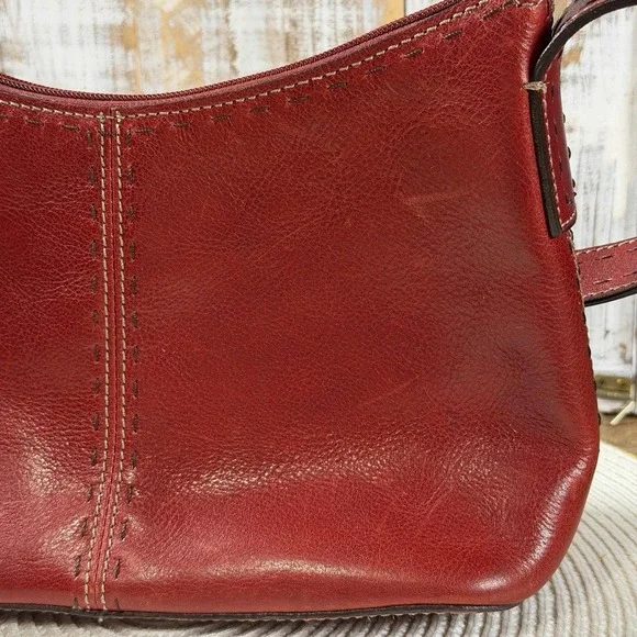 Vintage Fossil Red Leather Shoulderbag Small Under Arm Stitching